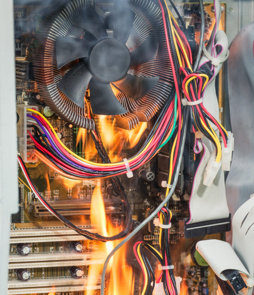 PC components on fire
